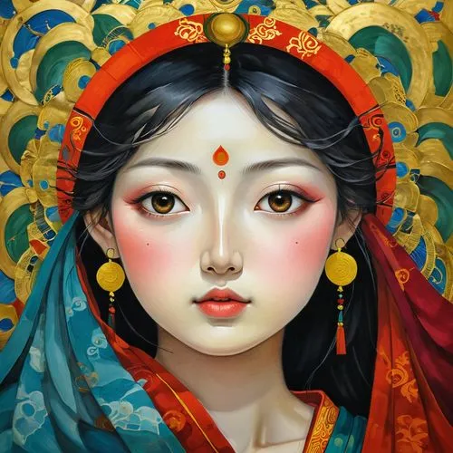 oriental princess,oriental girl,oriental painting,kommuna,oiran,vajrayana,Illustration,Abstract Fantasy,Abstract Fantasy 07