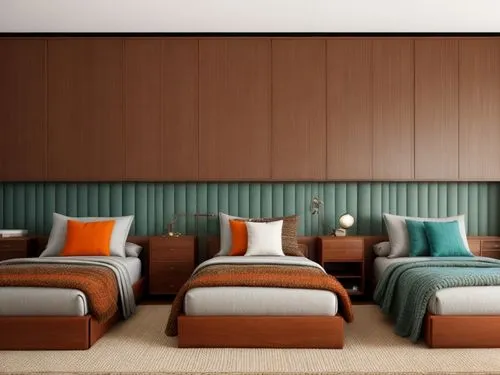 patterned wood decoration,teal and orange,corten steel,contemporary decor,guestroom,bed linen,wooden wall,guest room,modern decor,mid century modern,sleeping room,room divider,bed frame,futon pad,sear