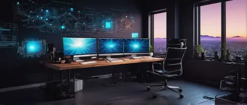 computer room,computer workstation,modern office,blur office background,the server room,working space,monitor wall,fractal design,creative office,workstations,study room,desk,modern room,3d background,work space,computer screen,background design,computer graphic,computer monitor,desktops,Conceptual Art,Oil color,Oil Color 08