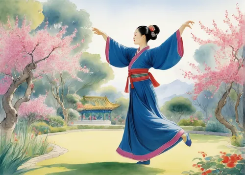 hanbok,mulan,oriental painting,chinese art,taijiquan,spring festival,plum blossom,oriental princess,korean culture,yi sun sin,japanese sakura background,taiwanese opera,peking opera,geisha girl,spring greeting,plum blossoms,oriental girl,geisha,rou jia mo,jasmine blossom,Illustration,Retro,Retro 22