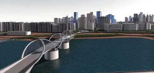 urban development,elevated railway,dubai marina,artificial island,marina bay,swing bridge,sharjah,business district,cable-stayed bridge,moveable bridge,artificial islands,scenic bridge,city skyline,3d rendering,skyway,concrete bridge,container terminal,beam bridge,river course,city view