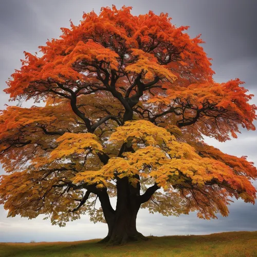 Write a poetic description of an ornamental tree ablaze with autumn colors.,autumn tree,maple tree,colorful tree of life,deciduous tree,scarlet oak,seasonal tree,flourishing tree,isolated tree,tangeri