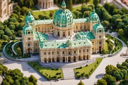 Baroque architecture, grandiose, ornate decorations, Vienna city, Hofburg Palace, St. Stephen's Cathedral, golden dome, intricate stone carvings, symmetrical facade, grand staircase, ornate fountains,