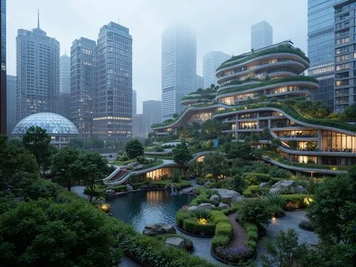 singapore,taikoo,chengdu,futuristic architecture,guangzhou,shanghai,biopolis,safdie,chongqing,shenzhen,garden by the bay,asian architecture,gardens by the bay,barbican,arcology,shenzen,ecotopia,hangzhou,shangai,futuristic landscape