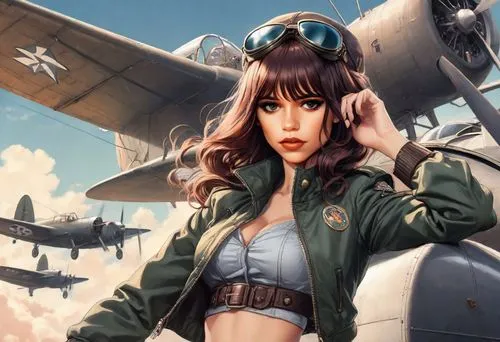 hoshihananomia,earhart,aviatrix,aviator,superfortress,warbird,Digital Art,Anime