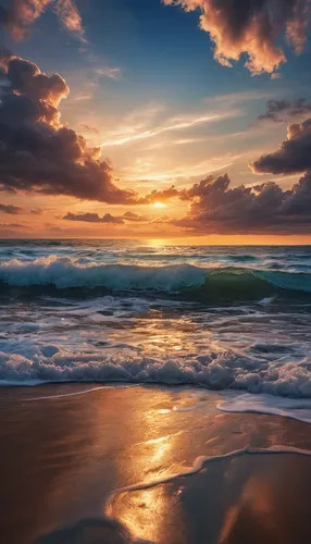 Una imagen donde salga el hermoso cielo entre el atardecer y el universo cósmico, en donde el mar refleje su divinidad y sea una imagen muy celestial ,seascape,seascapes,sunrise beach,beach landscape,