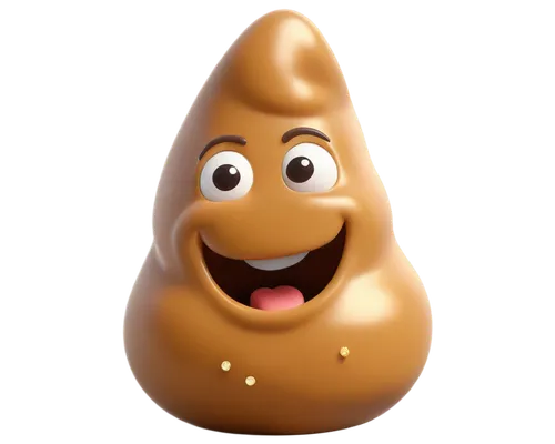 Smiling poop emoji, 3D cartoon style, golden brown color, sparkles around, shiny surface, cute eyes, smiling face, playful pose, isolated on white background, soft focus, warm lighting, comedic compos