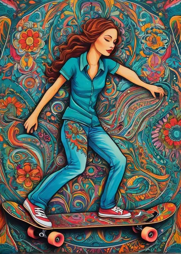 artistic roller skating,woman free skating,skateboarder,skater,longboard,skaters,skate board,girl with a wheel,skateboard deck,skateboard,roller skating,longboarding,roller sport,inline skating,skate,skateboarding,skating,boho art,centerboard,lady's board,Illustration,Abstract Fantasy,Abstract Fantasy 12