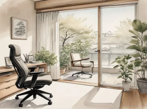 study room,working space,workspace,sunroom,work space,japanese-style room,modern office,office desk,window sill,study,sketchup,office,watercolor background,desk,furnished office,home office,background design,creative office,consulting room,oticon,Illustration,Paper based,Paper Based 30