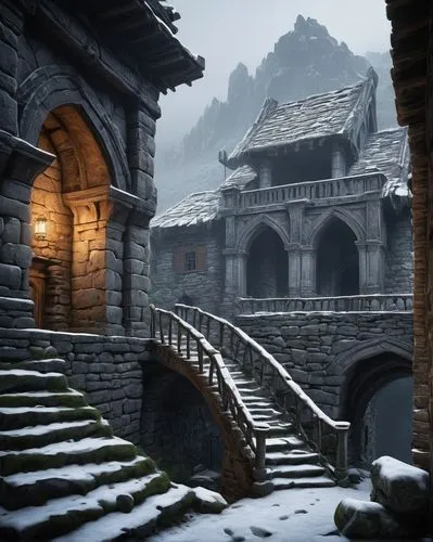 theed,riftwar,icewind,rendalen,mountain settlement,syberia,labyrinthian,neverwinter,cryengine,alpine village,winter house,medieval,dishonored,peter-pavel's fortress,blackgate,monastery,skyrim,medieval town,medieval street,briarcliff,Photography,Black and white photography,Black and White Photography 04