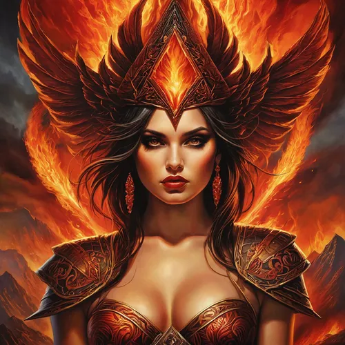 fire angel,fire siren,fire background,flame of fire,flame spirit,firebird,fiery,phoenix,fire heart,sorceress,fantasy art,fire devil,pillar of fire,fire eyes,archangel,fire dancer,fire artist,female warrior,fantasy woman,fantasy portrait,Illustration,Realistic Fantasy,Realistic Fantasy 10