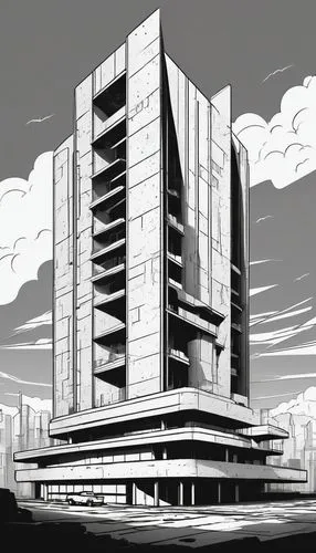 unbuilt,arcology,highrise,high rise,docomomo,edificio,highrises,high-rise building,high rise building,office buildings,art deco,intercontinental,lasdun,skyscraper,brutalist,skyscraping,high rises,the skyscraper,apartment block,bunshaft,Illustration,Black and White,Black and White 04