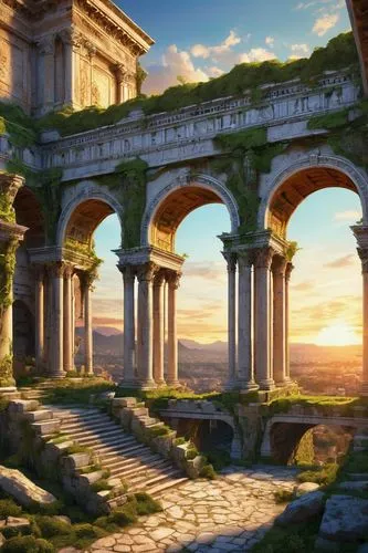 ancient city,celsus library,ephesus,pergamum,the ancient world,acropolis,dougga,greek temple,hierapolis,the ruins of the,panagora,ruins,capitolium,ancient buildings,delos,segesta,celsus,pompeii,propylaea,artemis temple,Illustration,Realistic Fantasy,Realistic Fantasy 39