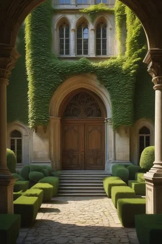 courtyards,cloistered,doorways,archways,courtyard,cloister,moss landscape,topiary,manicured,entranceways,boxwood,zelenay,tracery,brympton,buxus,cloisters,topiaries,tyntesfield,passageways,inglenook,Art,Artistic Painting,Artistic Painting 48