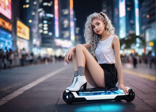 hq, aia, beautiful girl, solo, (18yo), stunning detailed eyes, light blush, long curly silver hair, small nose ring, white sleeveless shirt, black miniskirt, striped stockings, black heels, sitting on