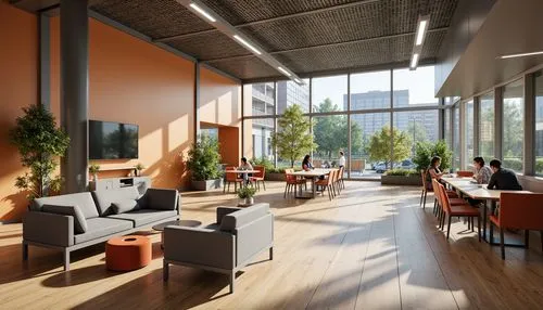 daylighting,modern office,phototherapeutics,swedbank,breakfast room,corten steel,oticon,bureaux,wintergarden,seating area,masdar,school design,andaz,interior modern design,cafetorium,lunchroom,cafeteria,blythswood,clubroom,offices