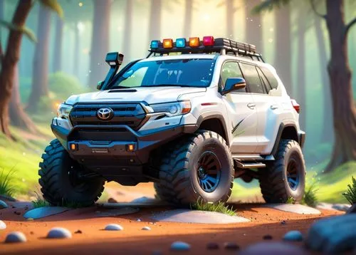 a white toyota landcruiser offroad,  ,a monster truck drives through the desert with the sky in the background,subaru rex,overland,off-road vehicle,off road vehicle,landcruiser,overlander,Anime,Anime,