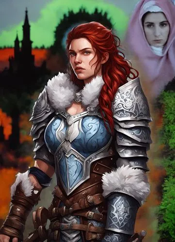 dwarf sundheim,sterntaler,heroic fantasy,massively multiplayer online role-playing game,female warrior,celtic queen,fantasy portrait,joan of arc,game illustration,castleguard,portrait background,fanta