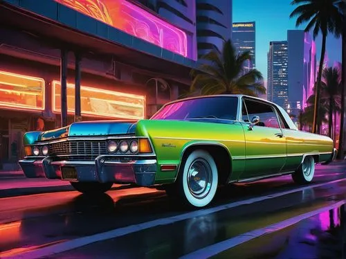 80s,retro car,chevrolet opala,80's design,neon lights,car hop,retro vehicle,oldsmobile intrigue,neon,jaguar xjs,eighties,retro eighties,cadillac eldorado,neon arrows,retro automobile,70's icon,muscle car cartoon,chevrolet impala,amc pacer,pontiac ventura,Illustration,Abstract Fantasy,Abstract Fantasy 18