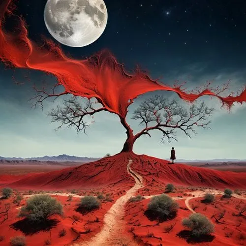 red tree,red planet,lunar landscape,red earth,moonscape,mars,Photography,Documentary Photography,Documentary Photography 29