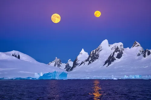 Moonrise in the Lemaire Channel, Antarctic by Neville Jones,antarctic,antarctica,arctic antarctica,antartica,greenland,south pole,baffin island,arctic ocean,antarctic flora,icebergs,nordland,antarctic