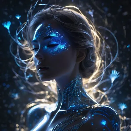 blue enchantress,bluefire,cortana,bioluminescent,dazzler,allura,liara,ice queen,sapphire,aquarius,patronus,elsa,fathom,bioluminescence,pleiades,crystallize,the snow queen,satari,andromeda,winterblueher,Conceptual Art,Fantasy,Fantasy 02