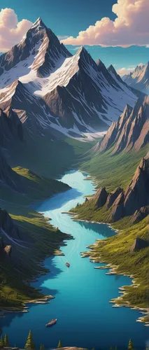 landscape background,mountain landscape,mountainous landscape,mountain tundra,mountains,mountain scene,alpine lake,alaska,mountain range,salt meadow landscape,heaven lake,mountain lake,glacier,glacial lake,background screen,moraine,mountain plateau,the landscape of the mountains,mountainlake,mountain valley,Illustration,Realistic Fantasy,Realistic Fantasy 45