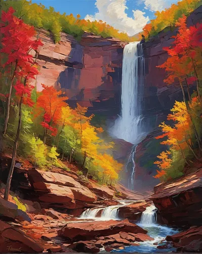 fall landscape,autumn landscape,bridal veil fall,autumn background,autumn mountains,brown waterfall,autumn scenery,ash falls,ilse falls,falls,fall foliage,waterfall,landscape background,falls of the cliff,autumn idyll,autumn forest,cascades,water falls,waterfalls,autumn theme,Conceptual Art,Oil color,Oil Color 25