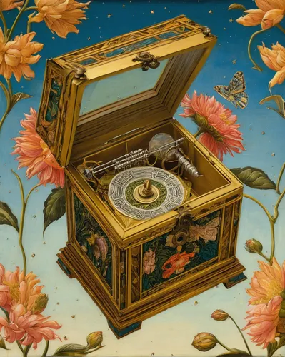 music box,treasure chest,watchmaker,musical box,mechanical puzzle,clockmaker,mechanical watch,cuckoo clock,valentine clock,card box,lyre box,grandfather clock,tea tin,tea box,cuckoo clocks,attache case,music chest,chronometer,ornate pocket watch,four o'clock flower,Art,Classical Oil Painting,Classical Oil Painting 43