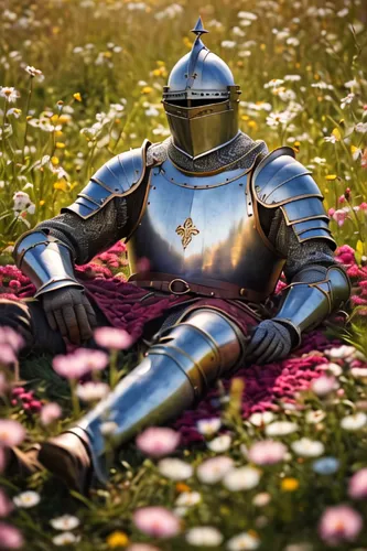 knight armor,aaa,field of flowers,armour,aa,joan of arc,knight tent,wall,knight festival,armored animal,knight,blooming field,heavy armour,armor,tanacetum balsamita,armored,flowers field,medieval,clea