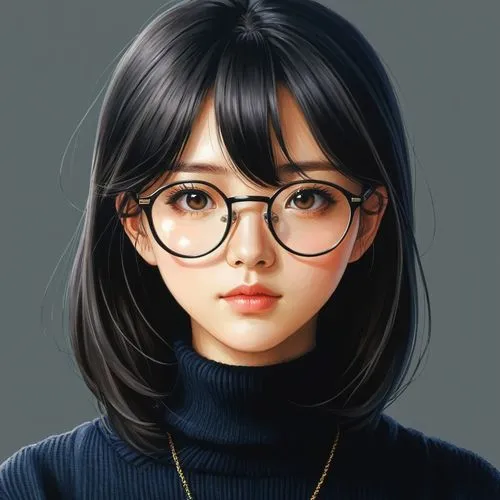 女生，眼镜，黑色毛衣，卡通，日本动漫，动漫，插画，扁平插画,anime characters with glasses are featured in this picture,girl portrait,yobi,digital painting,girl drawing,xiaoxi,sumiala,Illustration,Japanese style,Japanese Style 18