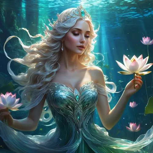 galadriel,amphitrite,mermaid background,sirena,mermaid vectors,water rose,water lotus,flower of water-lily,fantasy portrait,merfolk,fantasy picture,kupala,elven flower,water nymph,mermaid,fantasy art,naiad,water flower,sirene,believe in mermaids,Conceptual Art,Fantasy,Fantasy 12