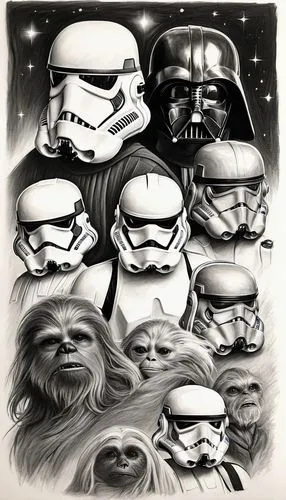 stormtroopers,trooping,storm troops,wookiees,troopers,star wars,Illustration,Black and White,Black and White 35