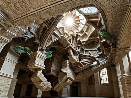 iranian architecture,gaudí,islamic architectural,asian architecture,escher,the palau de la música catalana,fractals art,alcazar of seville,mandelbulb,persian architecture,medieval architecture,inside courtyard,soumaya museum,alabaster mosque,kunsthistorisches museum,biomechanical,marble palace,casa fuster hotel,hotel de cluny,national history museum