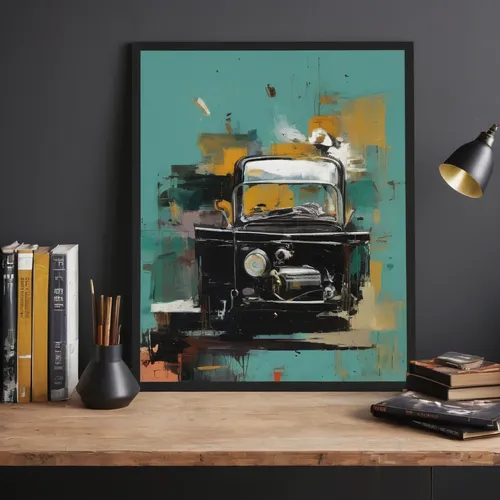 Create a vintage-style poster (50x70cm),automotive decor,caterham 7,citroen 2cv,opel record p1,2cv,piaggio ape,citroen duck,morris minor 1000,caterham 7 csr,porsche 550,cinquecento,morris minor,renaul