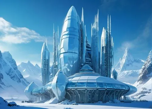 ice castle,coldharbour,icewind,ice planet,jotunheim,snowhotel,hyperborea,citadels,cryosphere,cardassia,tirith,stratofortresses,gallifrey,tunheim,gondolin,uzala,minbari,arcology,futuristic landscape,hyperborean,Illustration,Retro,Retro 01