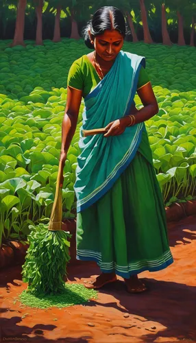 acrylic painting artwork woman cleaning greens tamilnadu,kerala,field cultivation,pongal,agricultural,karnataka,agriculture,cultivation,indian art,cereal cultivation,agricultural use,khokhloma paintin