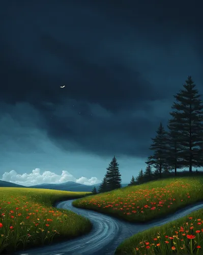 world digital painting,landscape background,winding road,blooming field,way of the roses,fantasy landscape,meadow landscape,the road,road forgotten,long road,fantasy picture,salt meadow landscape,the road to the sea,meadow rues,nature landscape,landscape nature,landscapes,the mystical path,field of flowers,digital painting,Art,Artistic Painting,Artistic Painting 02