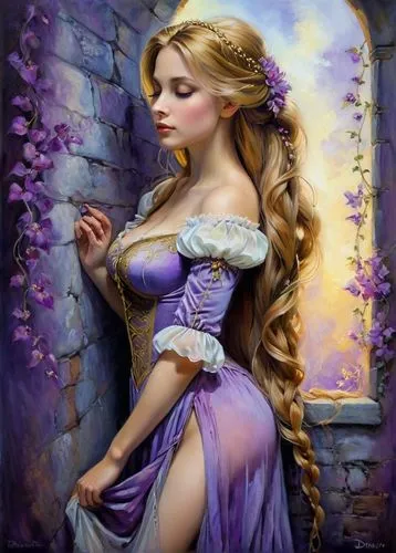 rapunzel,la violetta,fantasy art,fantasy picture,cinderella,fairy tale character,fantasy portrait,fantasy woman,purple rose,lilac blossom,faery,fantasy girl,purple lilac,faerie,fairy tale,lilac flower,precious lilac,daphne,romantic portrait,violet,Illustration,Realistic Fantasy,Realistic Fantasy 30