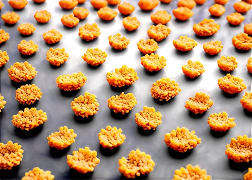 Crunchy snack, close-up, macro shot, golden colored, crispy texture, scattered crumbs, dynamic angle, shallow depth of field, warm lighting, realistic rendering, high-contrast image, detailed crunchy 