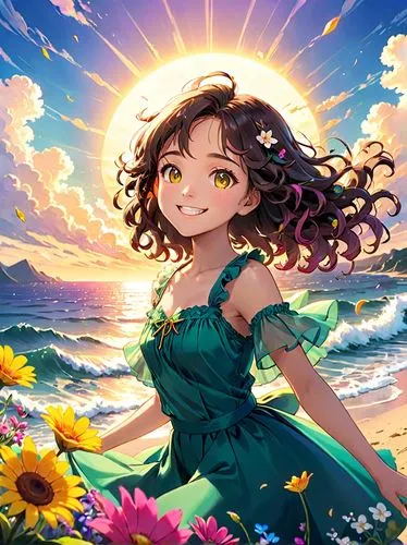 moana,summer background,sea beach-marigold,flower background,sun bride,chrysanthemum background,michiru,sea of flowers,niijima,beach background,seaside daisy,sun and sea,aloha,himawari,summer flower,honolulu,kawakami,springtime background,miriya,summerwind,Anime,Anime,Traditional