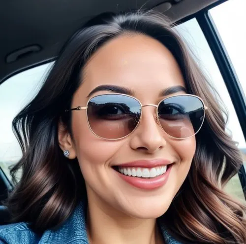 a woman with dark brown hair is in the car wearing sunglasses,janel,roni,kacey,sunglasses,ocasio,maisuradze