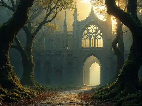 nargothrond,shadowgate,gondolin,haunted cathedral,kingsnorth,thingol,hall of the fallen,beleriand,cathedrals,fairy tale castle,fantasy landscape,ravenloft,cathedral,rivendell,threshhold,hogwarts,diagon,riftwar,archway,silmarillion,Photography,General,Realistic