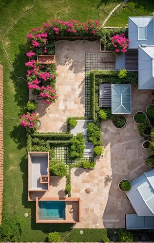 Landscape Design,roof,an aerial s shows a yard and landscaping,landscape designers sydney,landscape design sydney,garden design sydney,landscaped,bougainvilleans,garden elevation,Photography,General,R