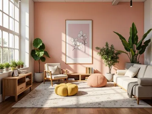 living room,livingroom,apartment lounge,sitting room,gold-pink earthy colors,modern decor,soft furniture,pink chair,soft pink,an apartment,apartment,modern room,modern minimalist lounge,modern living room,mid century modern,shared apartment,interior design,sofa set,bonus room,loft