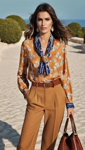 WOMAN, FULL BODY,
Sunset-inspired eye makeup using warm tones.
,the woman is carrying a bag near the beach,menswear for women,woman in menswear,etro,trussardi,missoni,cavalli,Photography,General,Reali