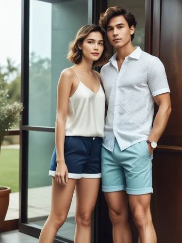 Create an elegant hand-holding couple in shorts that will show off your best work.,a man and woman are standing next to each other,pangako,lakorn,maynila,kapamilya,teleserye,caringal