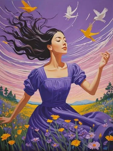 la violetta,the lavender flower,little girl in wind,gracefulness,flamenca,girl in flowers,Conceptual Art,Oil color,Oil Color 13