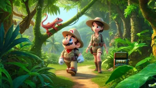 arrietty,tropical forest,girl and boy outdoor,hoenn,madagascans,explorers,ecotourists,rainforest,jungle,fairy forest,travellers,travelers,cartoon forest,rainforests,philodendrons,fairy world,forest workers,garden of eden,herbalists,hunting scene