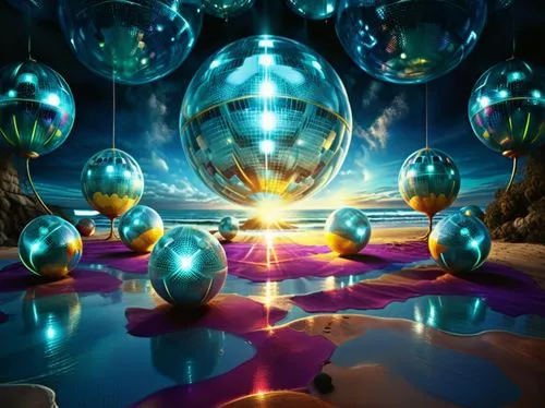 amazing  fractal,a bunch of shiny balls are in the air,spheres,blue spheres,easter background,3d background,christmas balls background,prism ball,Illustration,Realistic Fantasy,Realistic Fantasy 38